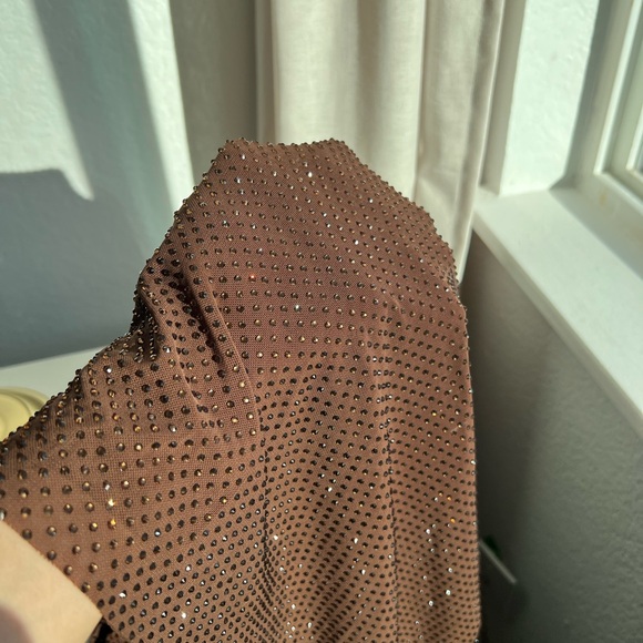 Marcel Off Shoulder Diamante Maxi Dress - Chocolate (Meshki) - Picture 7 of 8